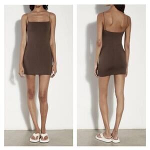 ENZA COSTA Luxe Knit Jersey Slip Dress Womens Medium Espresso Brown Mini NEW